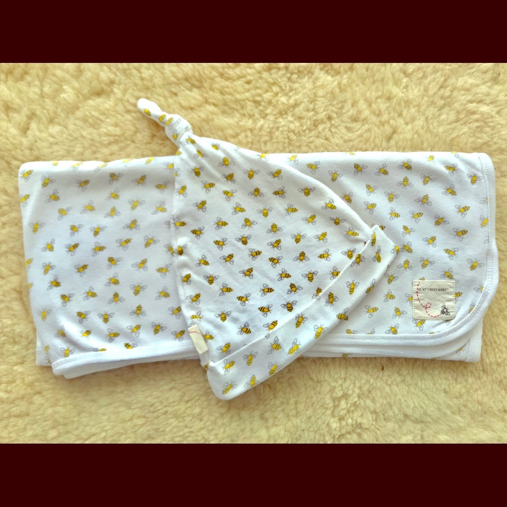 Burt’s Bees organic baby blanket and hat